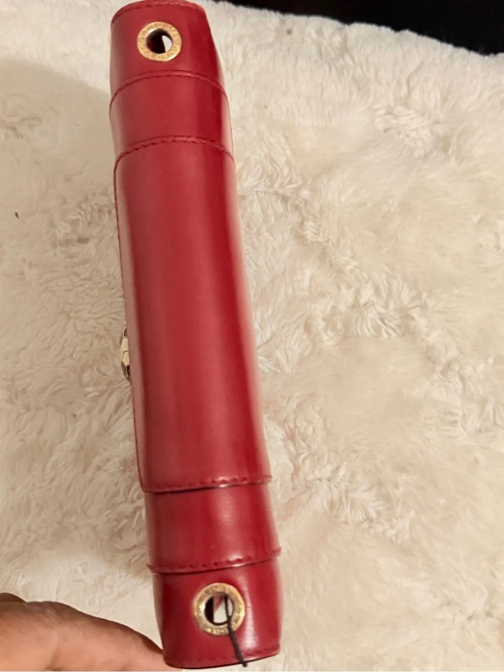 Red Leather Shoulder Bag with Serpentine Clasp